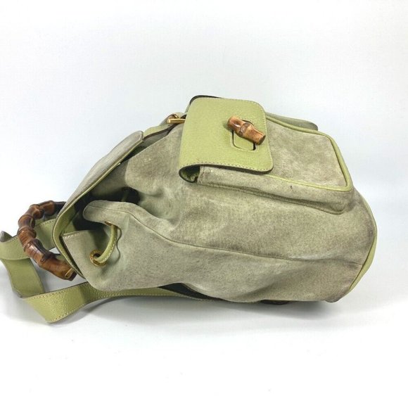 GUCCI Bamboo Backpack vintage bag Backpack suede Green - Picture 8 of 14
